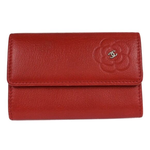 Chanel Red Calfskin Camellia Coin Purse Wallet - Picture 1 of 8